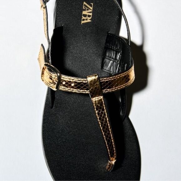 ZARA FLAT METALLIC SANDALS - Picture 6 of 9